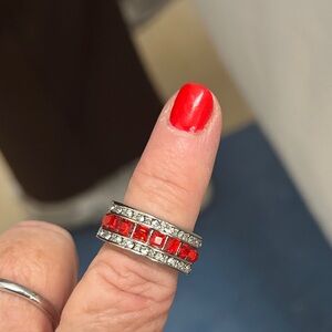 Vintage Swarovski red crystal 925‎ Sterling Silver Ring size 7